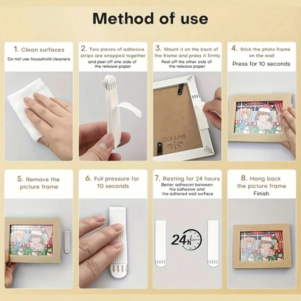 12pcs-Traceless and easy to pull adhesive Velcro for fixing photo frames, hanging pictures without leaving any adhesive - Image 2
