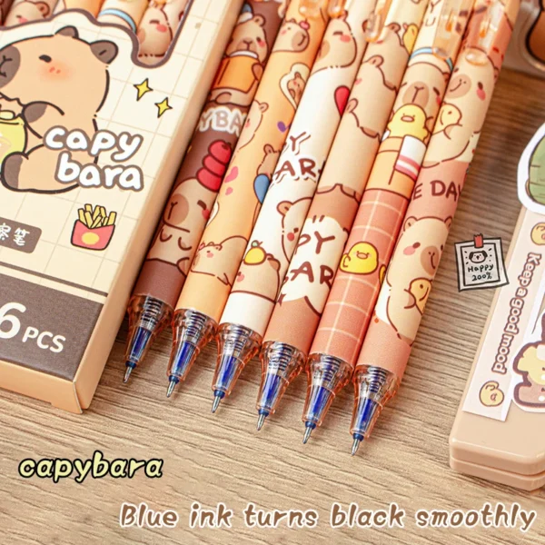 Cute Capybara Gel Pens - 6Pcs Kawaii Quick-Drying Blue Erasable Pen Set for Office, School & Aesthetic Stationery - Image 3