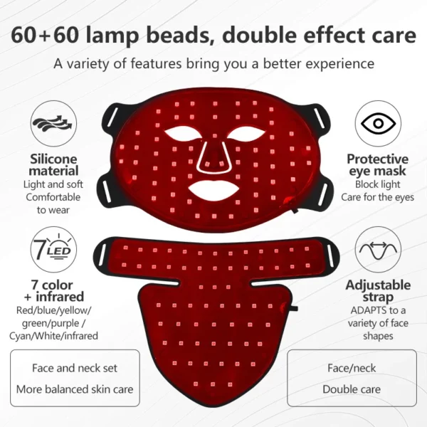 LED Facial Mask with Neck 8 color Near-infrared Red Facial and Neck Photon Oil Control Skin Firming Whitening and Anti Rednes - Image 5