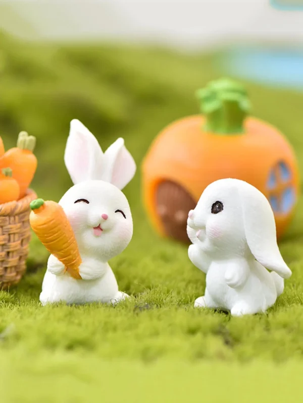 4PCS-Miniature Rabbit Model Mini Bunny Figurine Desktop Garden Landscape Ornament Resin Craft Easter Cute Home Office Decor Supp - Image 5
