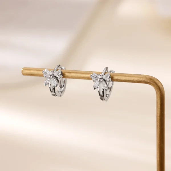 Elegant Zircon Bow Earrings For Women Stainless Steel Gold Color Bowknot Earrings Luxury Wedding Waterproof Jewelry Gift - Image 2