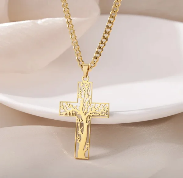 Stainless Steel Cross Necklace For Women Gold Color Chain Cross Pendant Necklaces Retro Religion Jewelry Gift bijoux femme - Image 2