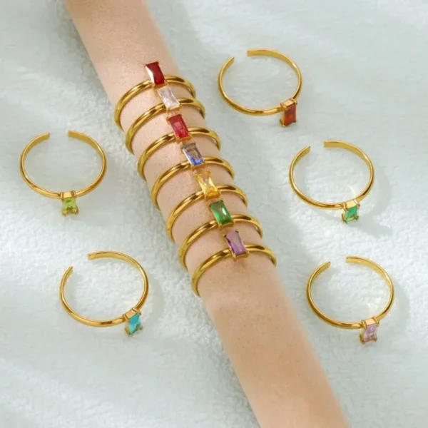 Stainless Steel Birthstone Rings For Women Gold Color Zircon Birthstone Opening Ring Minimalist Christmas Birthday Jewelry Gift - Image 3