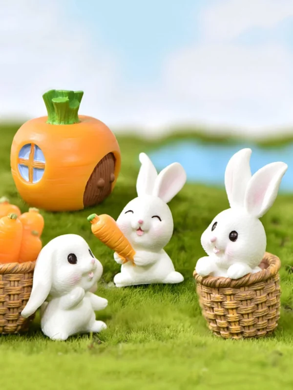 4PCS-Miniature Rabbit Model Mini Bunny Figurine Desktop Garden Landscape Ornament Resin Craft Easter Cute Home Office Decor Supp - Image 3