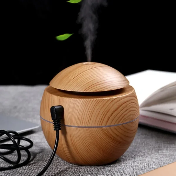 Portable Mini Wood-Grain Spherical Desktop Air Humidifier Purifier Aromatherapy Machine for Home Large Capacity - Image 2