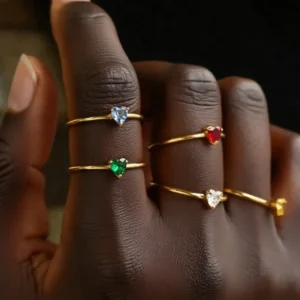 Fashion Zircon Heart Birthstone Rings For Women Stainless Steel Gold Color Birthstone Ring Aesthetic Wedding Jewelry Gift