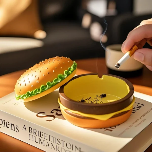 Creative Cute Hamburger Ashtray Home Dust Proof Ashtray Living Room Office Desktop Decoration Ornament for Father's Gift - Image 5