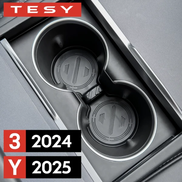 kf-Sd3328276804740a2b11ea9157b36bd075 For Tesla Model Y Juniper 2025 Launch Model 3 highland 2024 Water Cup Mat Coasters Slots Non-Slip Waterproof Drink Pad Silicone - Image 1