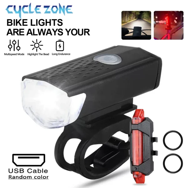 kf-Sd408502cb0894513987e8a0b53ac7a394 Bike Light Set Bicycle Headlight Taillight USB Rechargeable MTB Bike Front Rear Lamp Set Cycling Flashlight Bicycle Accessories - Image 1