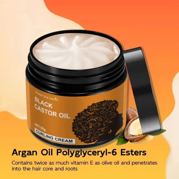 Black Castor Oil Curling Cream, Styling Curling Cream, Long-Lasting Frizz-Free Curls, Moisturizing and Elastic Styling Conditioner Suitable for Curly Hair - Suitable for All Hair Types - Image 3
