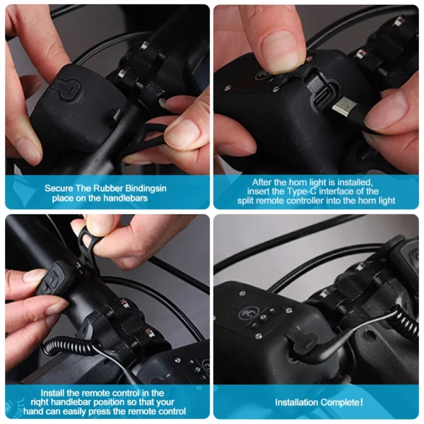 Bike Horn Light 110DB USB Rechargeable Bicycle Front Light Electric Bell Remote Control Horn Bike Light Night Cycling Accessorie - Image 6