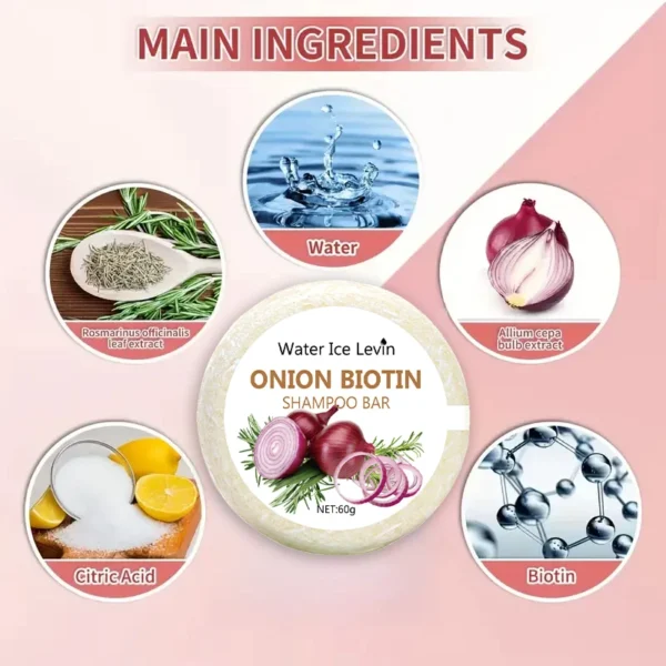 Onion and Biotin Shampoo Soap - 60g, Suitable for All Hair Types, Moisturizing and Smoothing, Rich in Rosemary Extract - Image 4