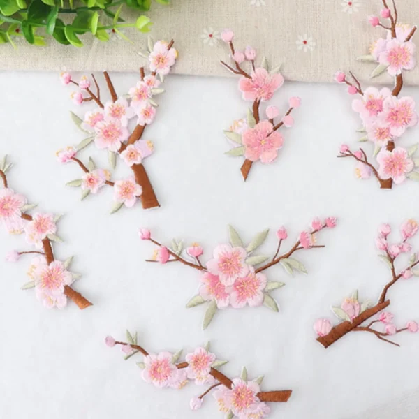 6pcs -6 different peach blossom branch embroidery stickers - Image 6