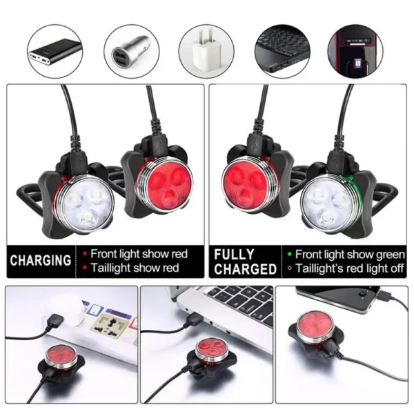 Bicycle Front Rear Light Bike Warning Taillight USB Rechargeable LED Bike Light Waterproof MTB Cycling Lamp Bike Accessories - Image 6