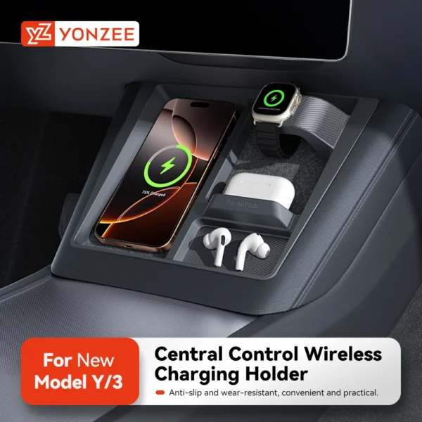 kf-Sdbdbc3ce1ef3436ea5c63b72f6fb0ddcq YZ For Tesla Model 3 2024 Model Y 2025 Wireless Charging Protective Frame Mobile Phones Headphones Watches Limiter Accessories - Image 1
