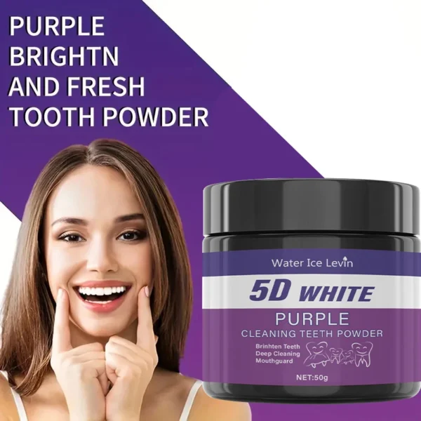 Purple Teeth Cleaning Powder - Sulfate-Free, Deep Cleaning and Polishing, Whitens Teeth in 5 Days, Portable for Daily Use and Travel - Image 5