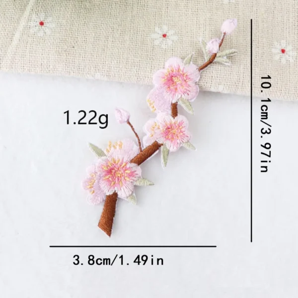 6pcs -6 different peach blossom branch embroidery stickers - Image 5