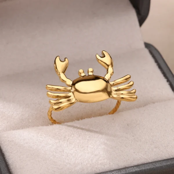 kf-Sdebe695ae5ed4c96b8e3e5533bf52595H Stainless Steel Crab Rings for Women Gold Color Cute Animal Open Adjustable Ring Aesthetic Fashion Waterproof Jewelry Gift - Image 1