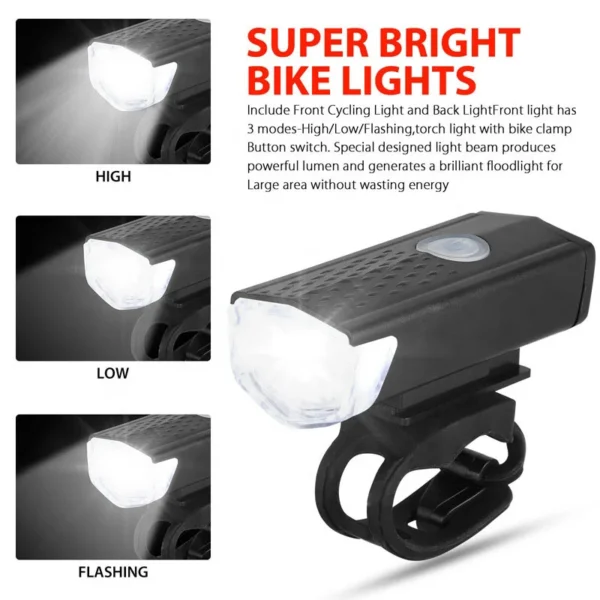 Bike Light Set Bicycle Headlight Taillight USB Rechargeable MTB Bike Front Rear Lamp Set Cycling Flashlight Bicycle Accessories - Image 3