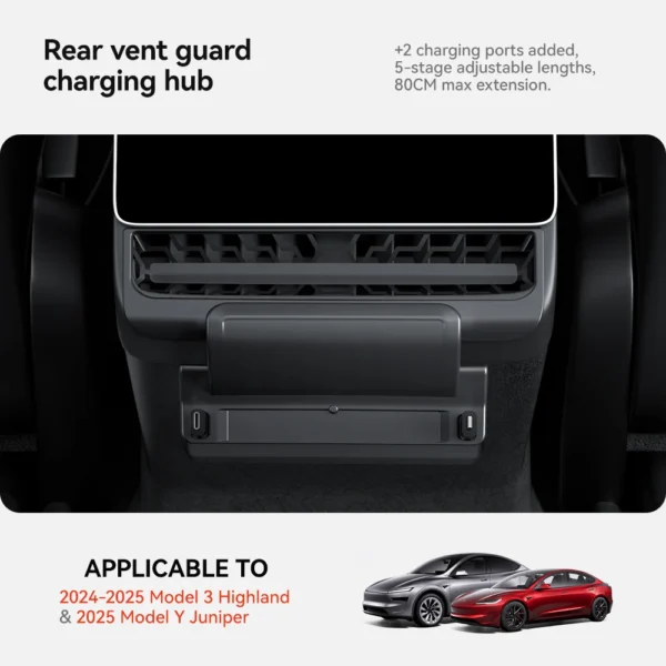 YZ For Tesla Model Y Juniper Model 3 Highland Rear Air Vent 27W Quick Charger USB Shunt HUB Power Splitter Apple Type-C Charger - Image 2