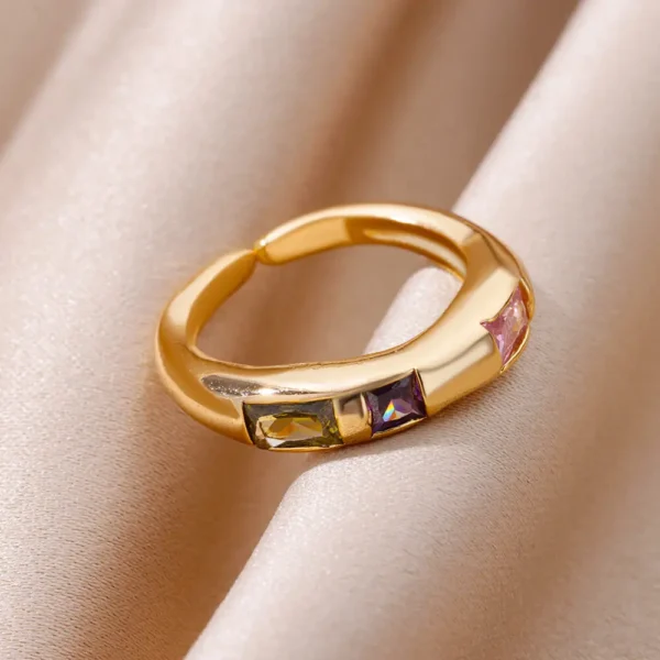 Zircon Square Finger Rings for Women Gold Color Irregular Stainless Steel Ring Engaement Wedding Aesthetic Jewelry Girls Gift - Image 4
