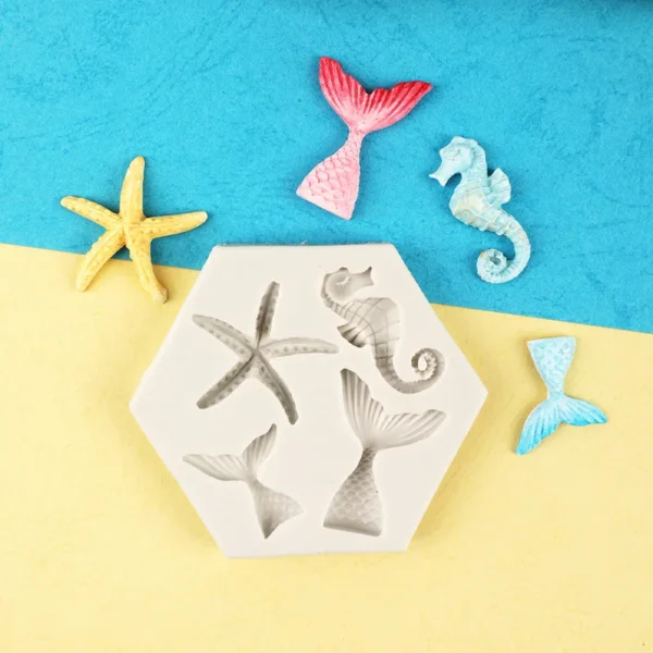 1pc-DIY Baked Large and Small Fish Tail, Sea Star, Seahorse Liquid Silicone Mold - Image 2