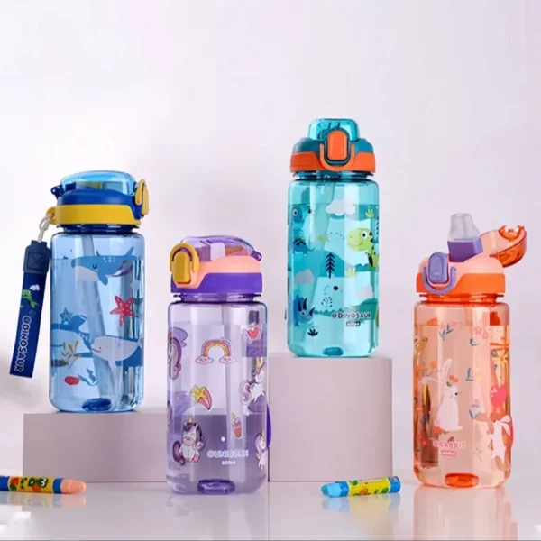 600ml Dinosaur Water Bottle For Kids Water Sippy Cup With Silicone Straw Leakproof Plastic Water Bottles Summer Kids Water Cup - Image 7