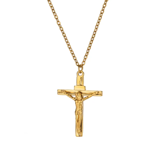 Stainless Steel Jesus Cross Necklace For Women Men Gold Color Caravaca Angels Crucifix Charm Choker Rapper Jewelry Hip Hop Gift - Image 6