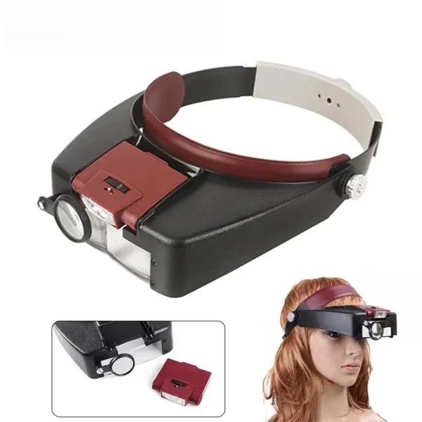 Headband Magnifier Glasses - 10X LED Illuminated Loupe with Adjustable Size for Reading Optivisor - Image 1