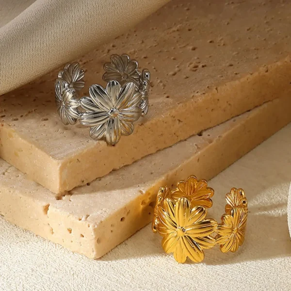 Unique Design Flower Rings For Women Geometric Stainless Steel Flower Opening Ring Gold Color Jewelry Gift Anillos - Image 3
