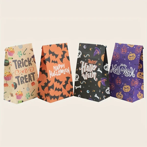 24pcs-Halloween Kraft Paper Gift Bags - for Party FavorsTrick or TreatBirthday, and Craft Supplies -24 bags+24 circular stickers - Image 5