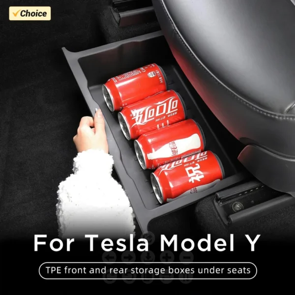 TPE Under Seat Storage Box For Tesla Model Y Juniper 2025 Center Console Organizer Bin Front Backseat Bag Trash Tray Accessories - Image 1