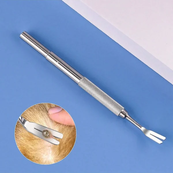 1pc-Stainless steel tick fork removal tool - effective pet flea and tick removal tweezers for dog care and cleaning - Image 1