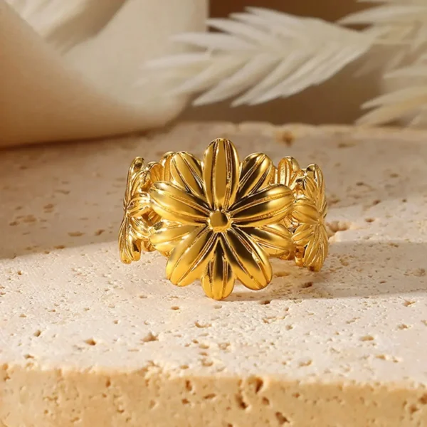 Unique Design Flower Rings For Women Geometric Stainless Steel Flower Opening Ring Gold Color Jewelry Gift Anillos - Image 6