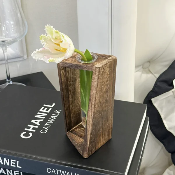Creative Wooden Hydroponic Vase Plant Vase Retro Vase Transparent Vase Desktop Plant Home Decoration - Image 2