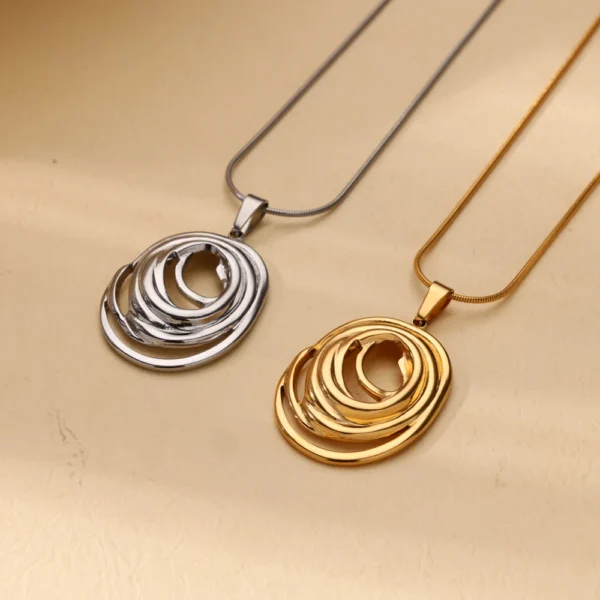 Hollow Geometric Oval Necklaces For Women Stainless Steel Gold Color Oval Pendant Necklace Party Christmas Jewelry Gift Femme - Image 5