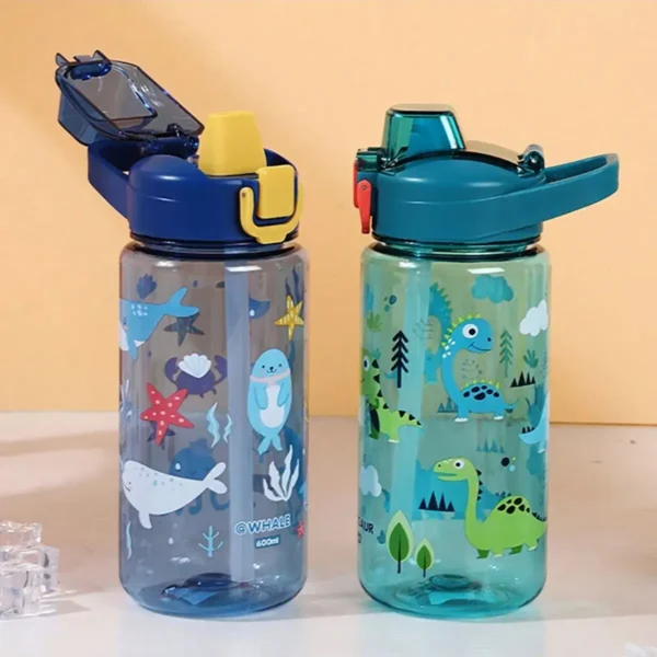 1pc 600Ml Student Sippy Cup Water Bottles Creative Cartoon Feeding With Straws And Lids Spill Proof Portable Beverage cups - Image 5