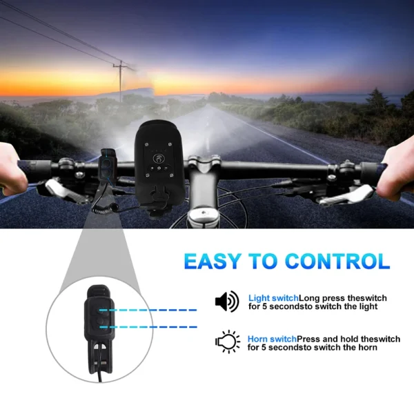 Bike Horn Light 110DB USB Rechargeable Bicycle Front Light Electric Bell Remote Control Horn Bike Light Night Cycling Accessorie - Image 5