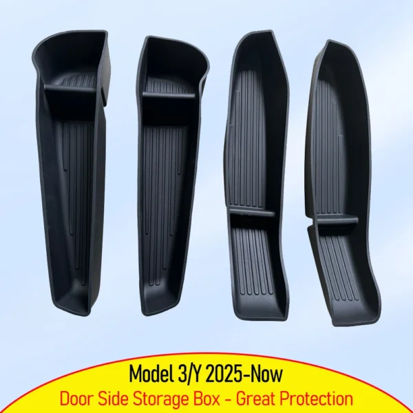 4PCS TPE Side Door Box Trays For Tesla Moldel Y Juniper Model 3 Highland Model Y/3 Door Storage Organizer Front Rear Door Trays - Image 1