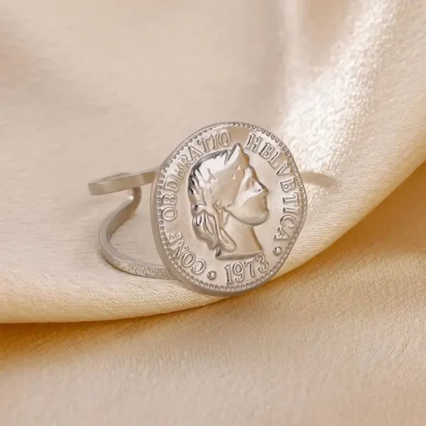 Stainless Steel Round Portrait Open Rings For Women Gold Color Adjustable Wedding Aesthetic Ring Party Fashion Jewerly Gift BFF - Image 4