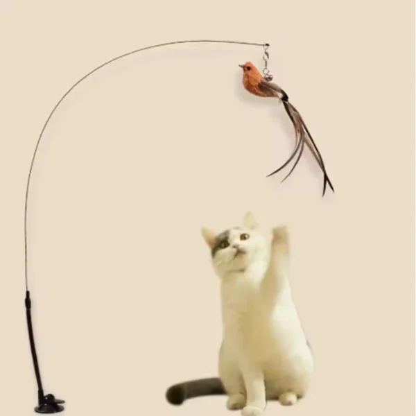 Cat toys cat self-sexy feather suction cup teasing cat stick with bell bird replacement head resistant to bite pet toys - Image 4