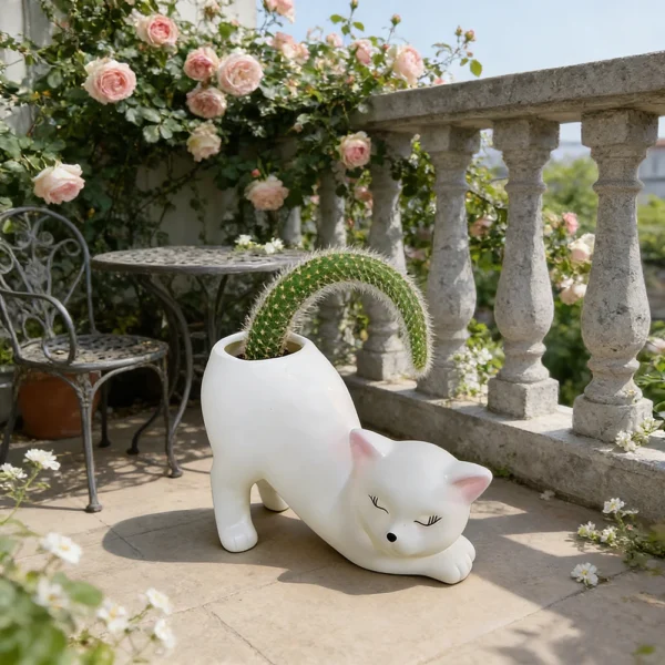 Miniso Cartoon Cute Cat Tail Flower Pot Creative Succulent Plant Cactus Cultivation Garden Courtyard Balcony Decoration Ornament - Image 2