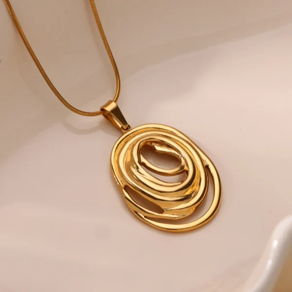 Hollow Geometric Oval Necklaces For Women Stainless Steel Gold Color Oval Pendant Necklace Party Christmas Jewelry Gift Femme - Image 3