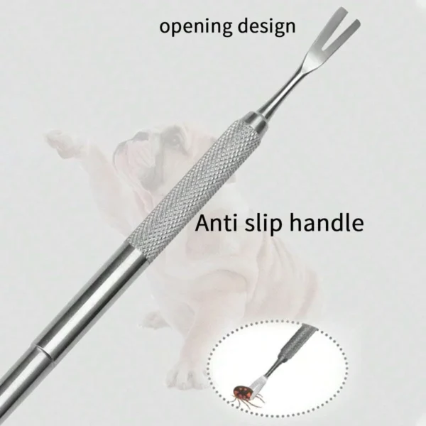 1pc-Stainless steel tick fork removal tool - effective pet flea and tick removal tweezers for dog care and cleaning - Image 4