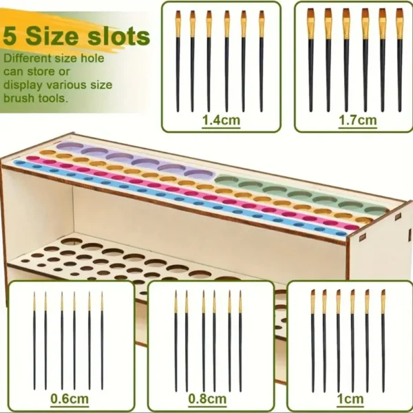 67-Slot Premium Wooden Brush Double-layer Holder Durable Artist Desk Organizer Pencil Paint Brushes Storage Art Craft - Image 2