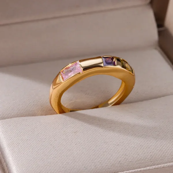 Zircon Square Finger Rings for Women Gold Color Irregular Stainless Steel Ring Engaement Wedding Aesthetic Jewelry Girls Gift - Image 2