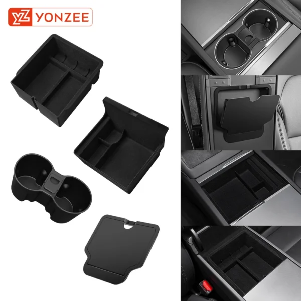 YZ For Tesla Model 3 Highland 2024 Model Y Juniper 2025 Storage Box Center Armrest Hidden Box Cup Holder Organizer Accessories - Image 1