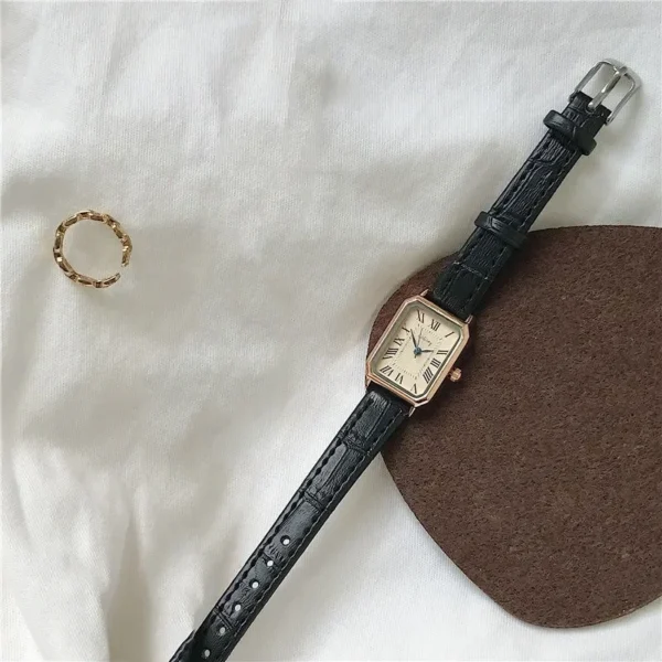 Retro Watches Classic Casual Quartz Dial Leather Strap Band Rectangle Clock Fashionable Wrist Watches for Women - Image 5