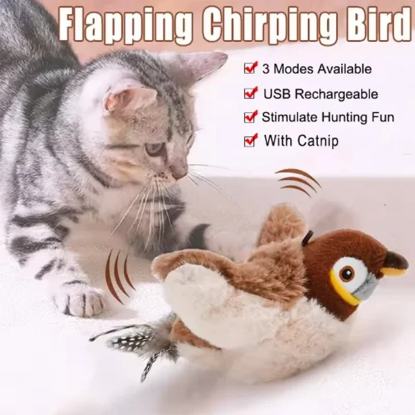 Cat Toy Interactive Flapping Bird with Catnip Rechargeable Simulation Bird Cat Toys Touch Activated Fluffy Plush Toys for Cats - Image 2