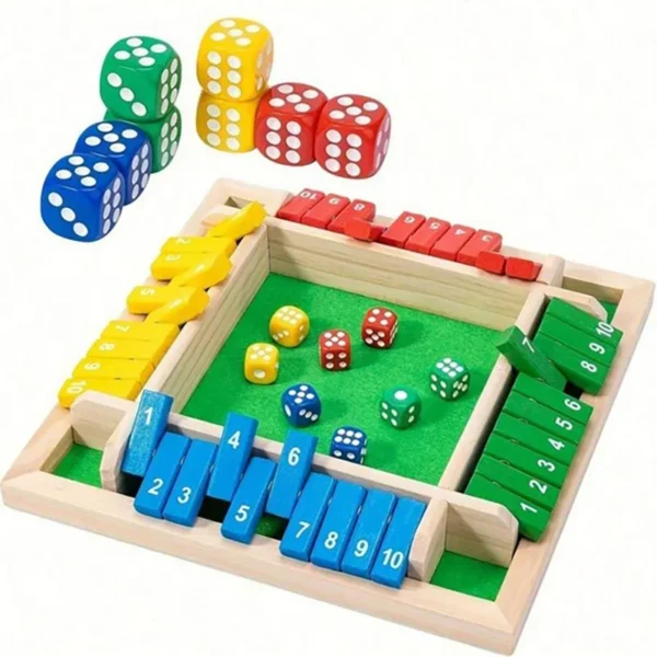 Classic 4 Sided Wooden Board Game With 2 Dice And Shut-The-Box Instructions, Classics Tabletop Version And Pub Board Game - Image 7